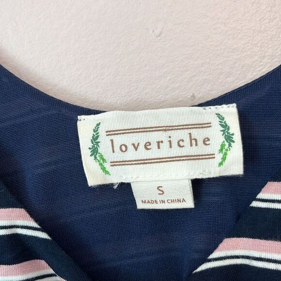 Loveriche Striped Ruched Sleeveless Mini Dress Y2K Bodycon Stretch Blue Small - Picture 2 of 7